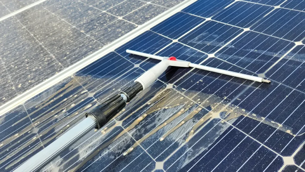 Solar panel cleaning getting rid of bird poo